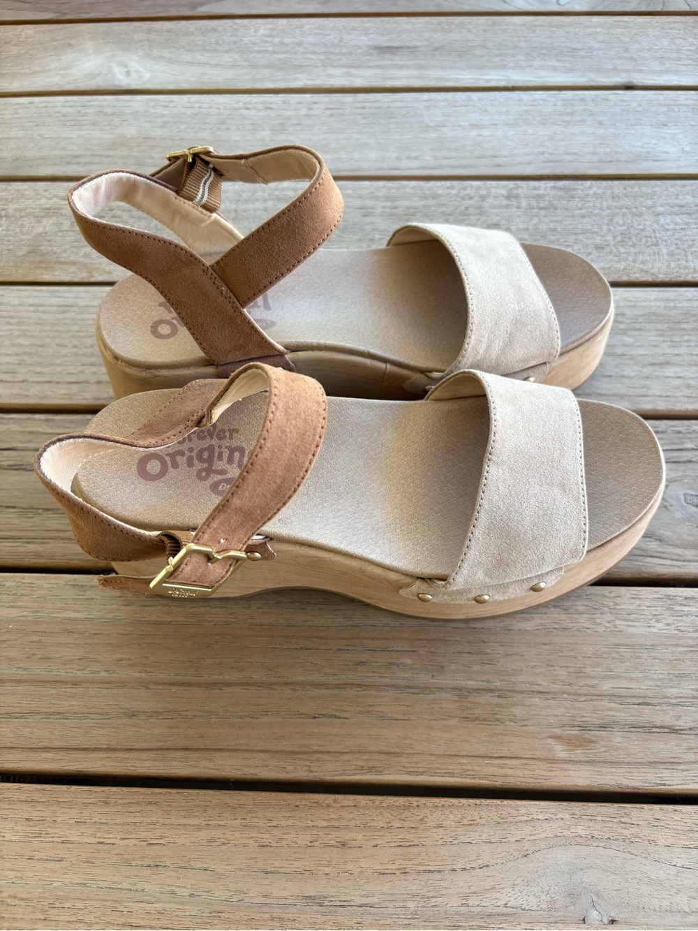 Brown Suede Studded Platform Sandals - Picture 2 of 5